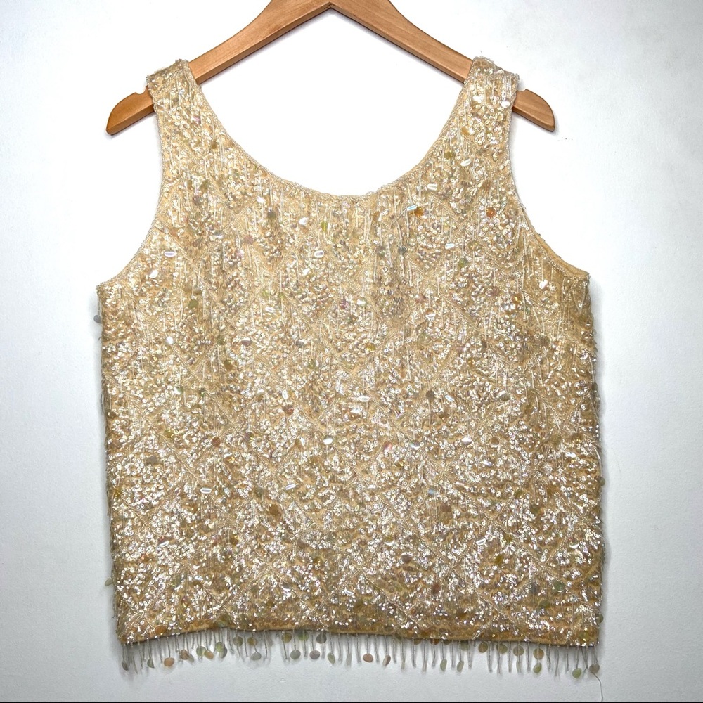 Vintage 1950’s Ivory Sequined and Beaded Wool Sleeveless Top